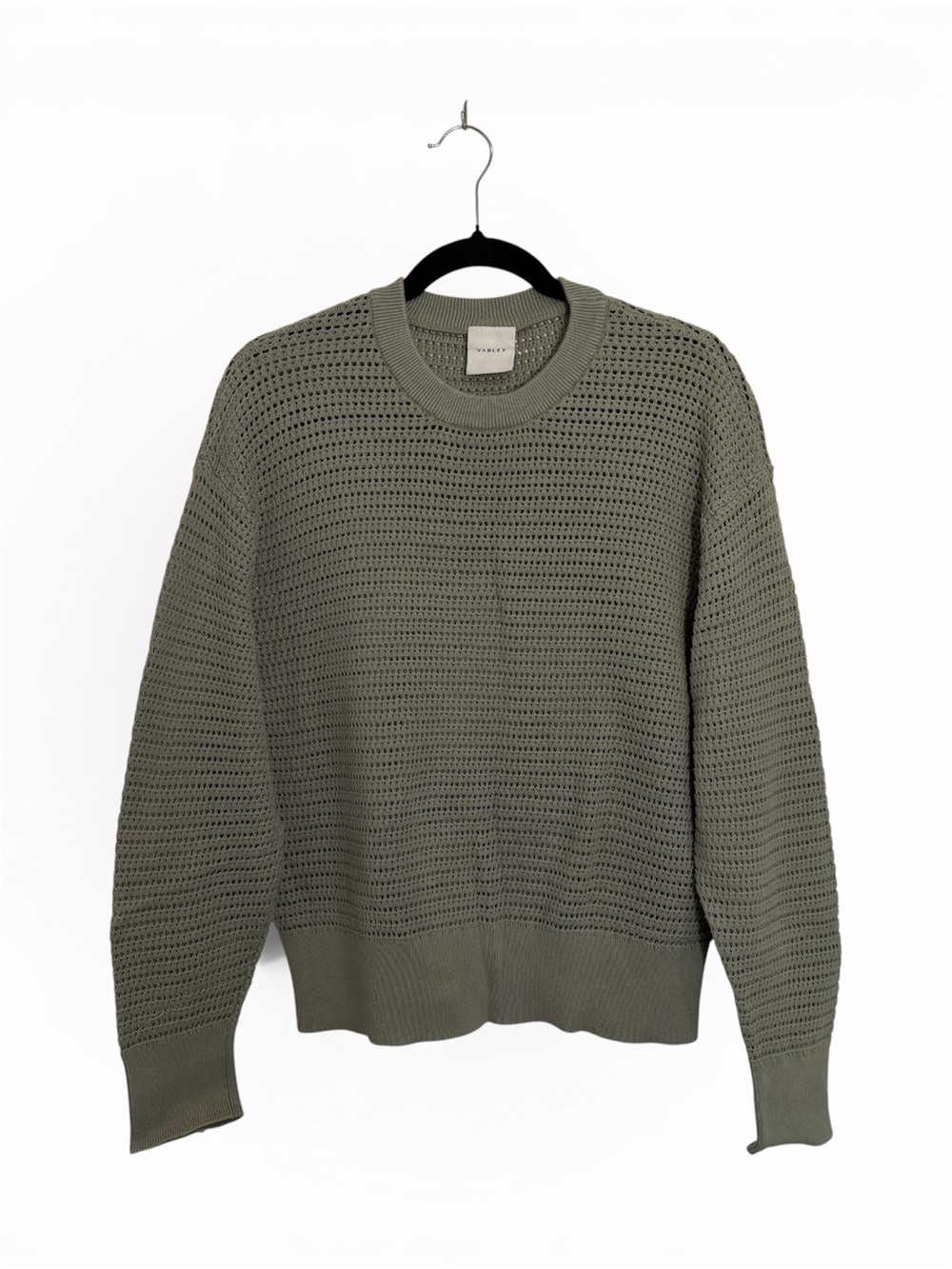 Varley Kershaw True Knit Sweater Women Medium Green Cotton Crochet Long Sleeve